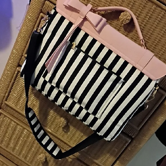 Pink and Black Striped Women's Computer Bag Case - Picture 8 of 10